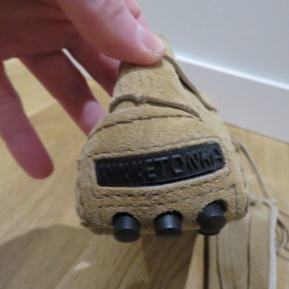 MINNETONKA Moccasin Loafer Fringe Booties Tan Suede Leather Western Casual - Picture 7 of 16